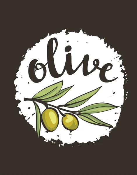 Handgezeichnetes Olivenetikett. — Stockvektor