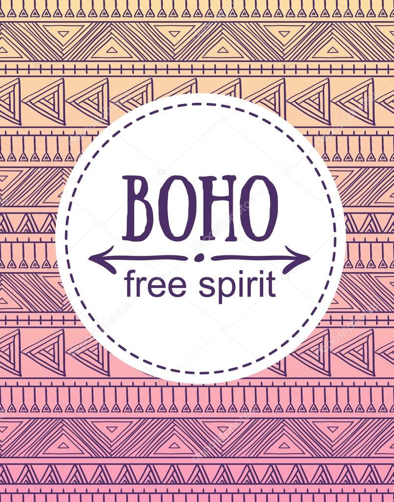 Hand drawn Boho style card. Tribal design invitation card template. Vector illustration.