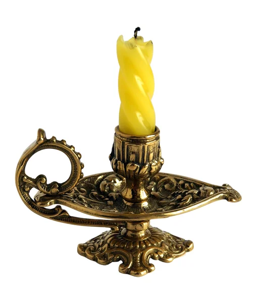 Brązowy Świecznik z świeca — Zdjęcie stockowe
