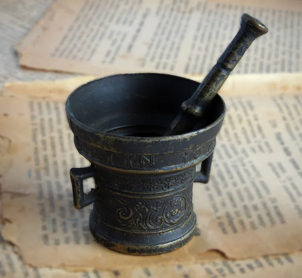 Antique bronze mortar — Stock Photo, Image