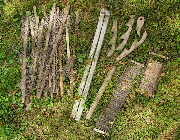 Wooden Parts Ancient Loom Used Household Ukrainians 100 Years Ago — Stock Photo, Image