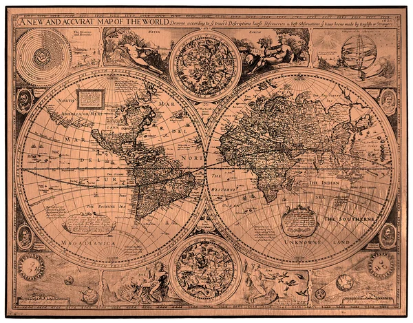 Mapa Del Mundo Antiguo Estilo Del Grabado Cobre — Foto de Stock