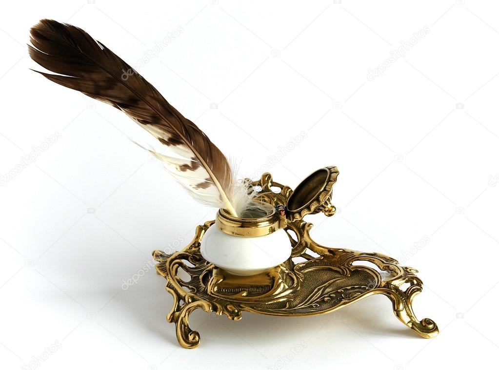 Bronze inkpot with feather — Stock Photo © V_Nikitenko #73500331