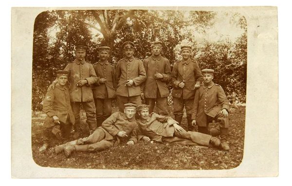 Archiwalne zdjęcie oficer i żołnierzy z I wojny światowej. Zdjęcie Stockowe