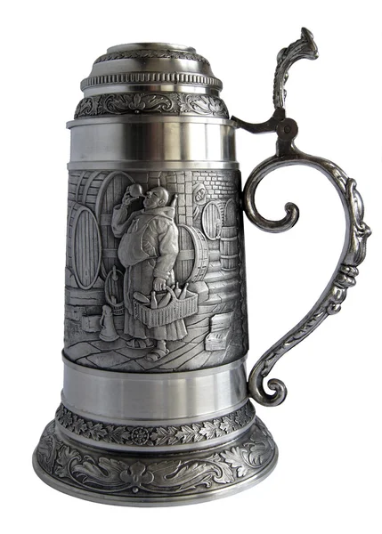 Tinnen bier tankard met bas-reliëf — Stockfoto