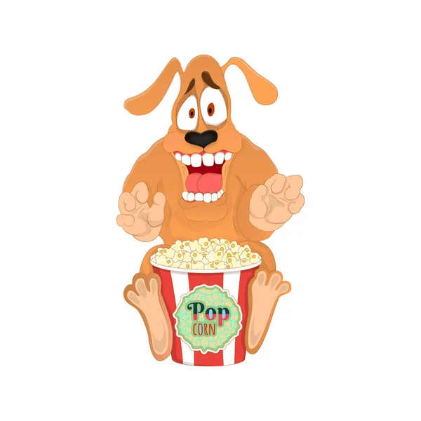 Grappige Hond Eet Popcorn Sticker — Stockvector