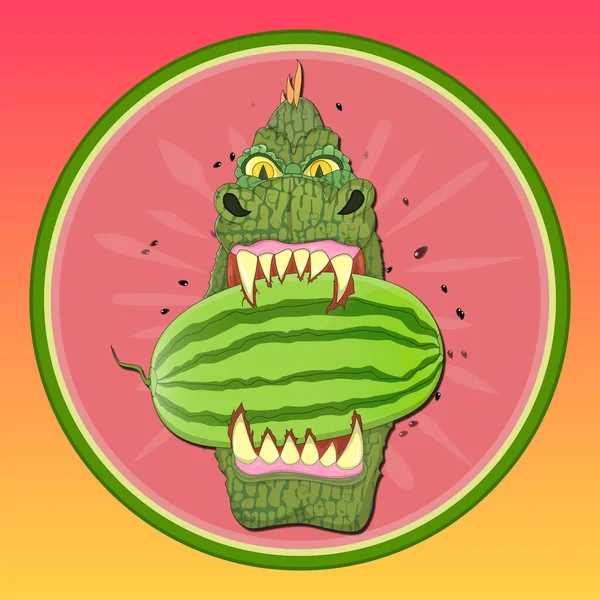 Godzilla Beißt Eine Reife Wassermelone — Stockvektor