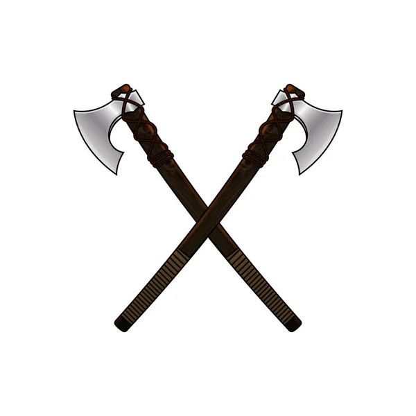 Hachas Vikingas Cruzadas Con Cintas Cuero — Vector de stock