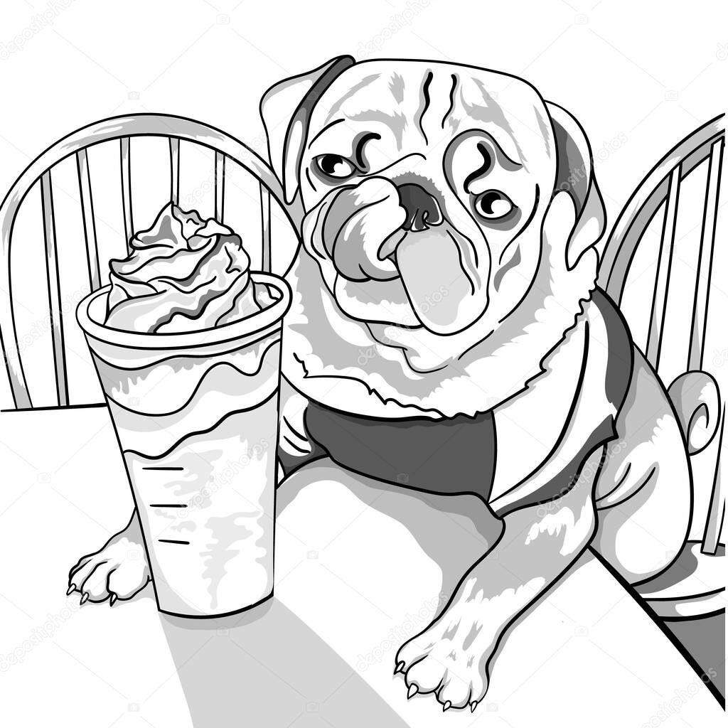 dog eats ice cream in hotel restaurant