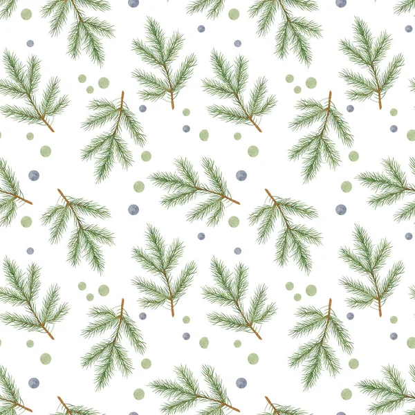Kerstboom groene tak herhalen patroon aquarel illustratie eenvoudige hand getekend feestelijke stemming patroon voor wenskaart, banner, wintervakantie viering ontwerp — Stockfoto