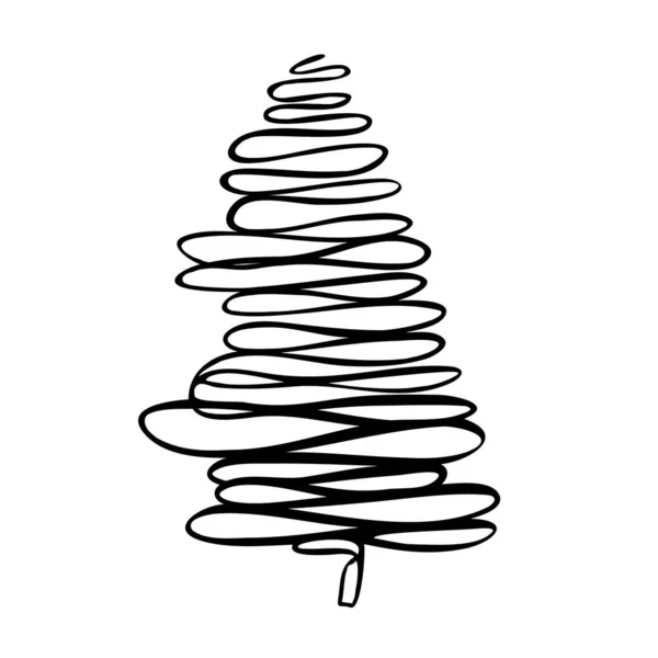 Simple árbol de Navidad mano dibujada en estilo garabato minimalista vector esquema ilustración, decoración de vacaciones de invierno, feliz celebración de las fiestas, reuniones familiares símbolo de celebración, — Vector de stock