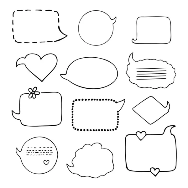 Outline Speech Bubbles Set Hand Drawn Simple Doodle Style Cartoon — Stock Vector