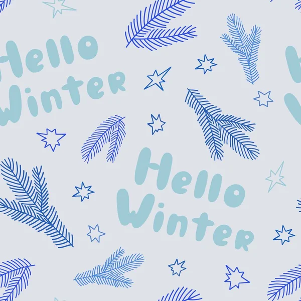Wiederholen Sie Muster Weihnachten Florale Komposition Mit Hallo Winter Phrase — Stockvektor