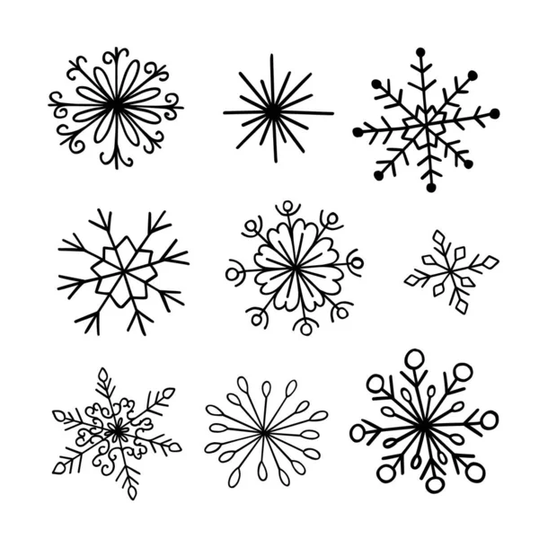 Snowflakes Simple Doodle Linear Hand Drawn Vector Eps Εικονογράφηση Μινιμαλιστική — Διανυσματικό Αρχείο