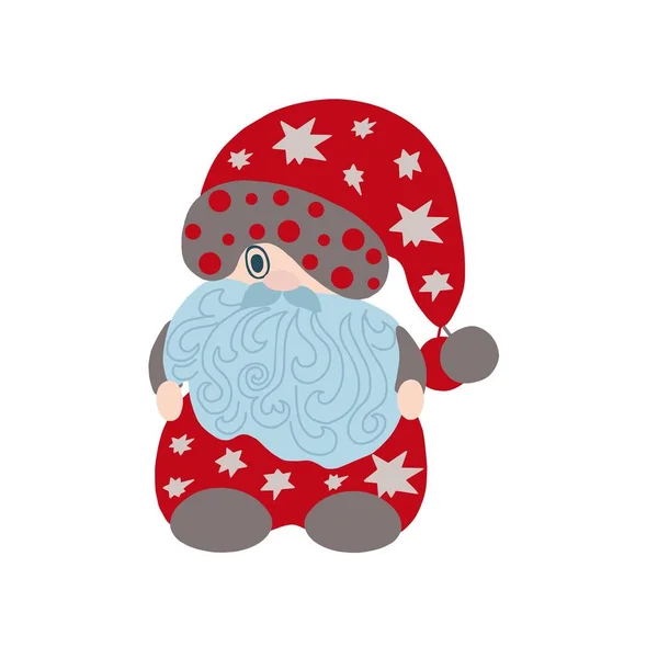 Söt färgglad gnome liten jul fancy varelse enkel tecknad vektor illustration, platt för vinter semester gratulationskort, inbjudningar, banderoller, Santa Claus saga hjälpare — Stock vektor