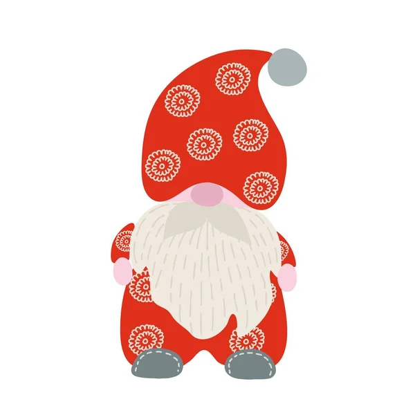 Χαριτωμένο μικρό πολύχρωμο gnome, Χριστούγεννα φανταχτερό πλάσμα απλή απεικόνιση φορέα κινουμένων σχεδίων, επίπεδη σχεδίαση για τις χειμερινές διακοπές ευχετήριες κάρτες, προσκλήσεις, πανό — Διανυσματικό Αρχείο