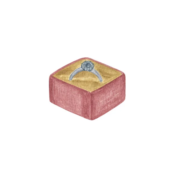 Boda Anillo Oro Compromiso Con Preciosa Piedra Preciosa Acuarela Ilustración — Foto de Stock
