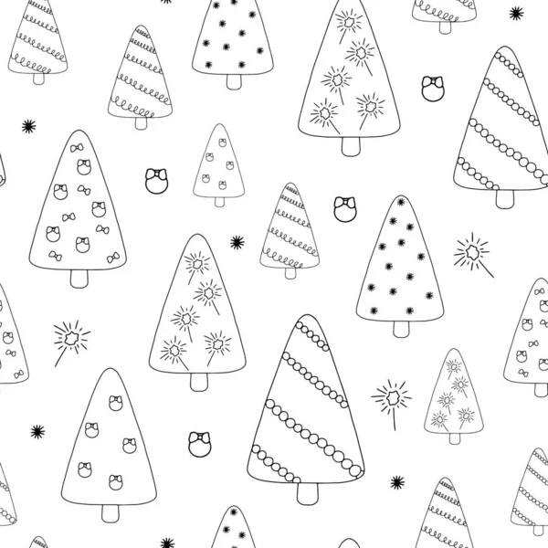 Mão Árvore Natal Desenhado Doodle Estilo Padrão Vetor Sem Costura — Vetor de Stock