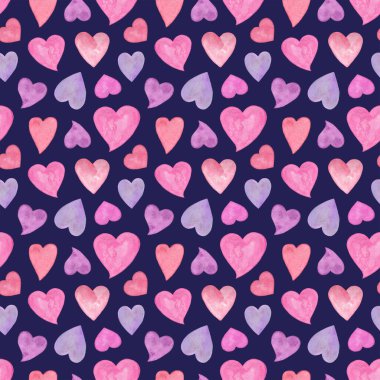 Farklı boyutlarda kalpler. Aşkın suluboya sembolü. Sevgililer Günü kutlamaları, tekstil, afiş, davetiye.