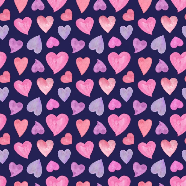 Hearts Different Size Repeat Pattern Watercolor Illustration Symbol Love Simple — Φωτογραφία Αρχείου