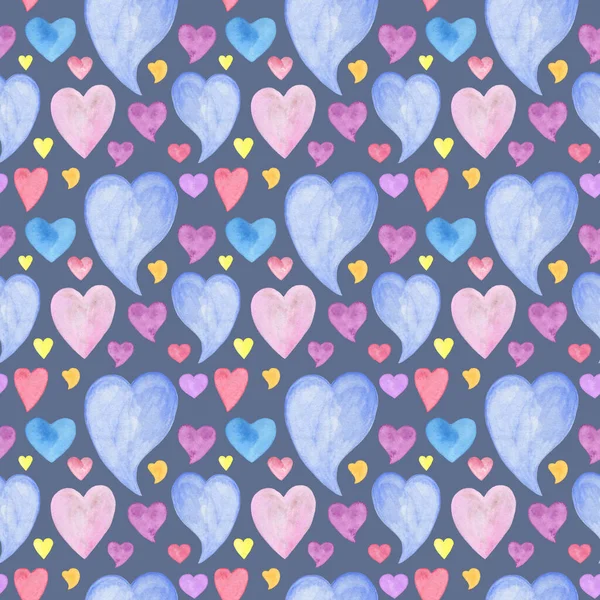Farklı Boyutlarda Kalpler Aşkın Suluboya Sembolü Sevgililer Günü Kutlamaları Tekstil — Stok fotoğraf