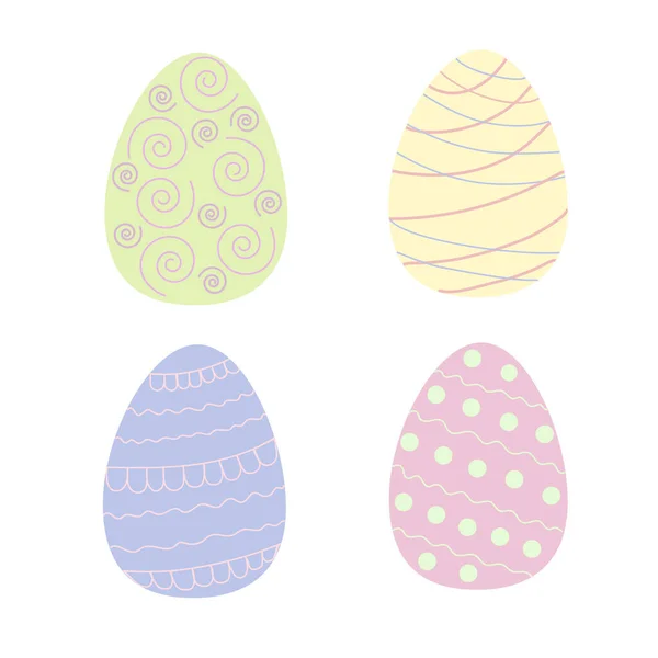 Symbole de vacances de Pâques oeufs colorés décorés dans des tons pastel, illustration vectorielle de style plat pour le décor de fête de printemps, cartes de vœux, invitations, bannières, web design — Image vectorielle