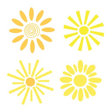 Basit sarı güneş batımı vektör çizimi, çocuklar için kart, dekor, yaz ve tatil tasarımı için şirin yaz resmi