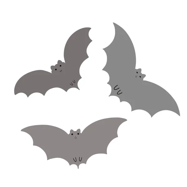 Murciélagos de Halloween conjunto ilustración simple vector de fantasía, dibujado a mano animal gris de dibujos animados carácter espeluznante para el elemento de decoración de vacaciones de otoño, tarjetas, pancartas — Vector de stock