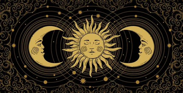 Banner Místico Para Astrología Tarot Diseño Boho Arte Universal Media — Archivo Imágenes Vectoriales