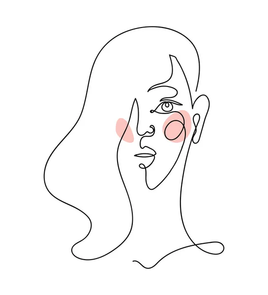 抽象的な線形女性の肖像画。現代の手描き、女性の顔、連続線、ロゴ、印刷、デザインのためのミニマルなデザイン。ベクターイラスト. — ストックベクタ
