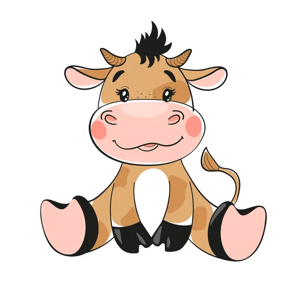 Cute cartoon bull, flat design. Baby bull, symbol of 2021, clip-art with animal isolated on white background. Stock vector illustration. Happy New Year 2021 of the Ox, Taurus. — Stock Vector