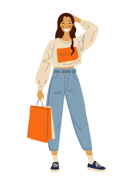 Mujer De Compras Con Bolsas En Vector Boutique De Marca. Compra