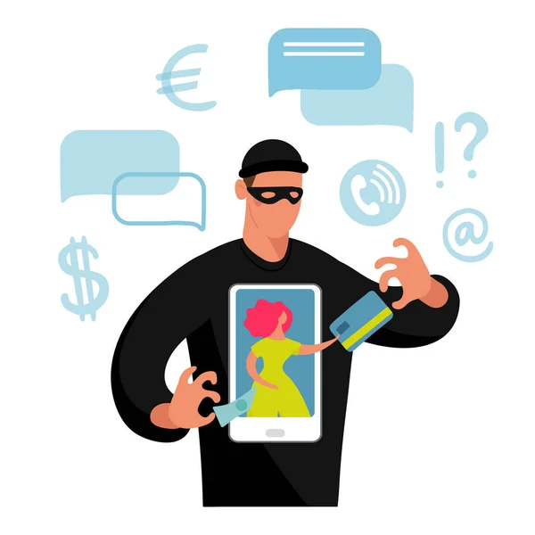 Ilustração Conceitual Sobre Fraude Online Cibercrime Hacking Dados Menina Tela — Vetor de Stock