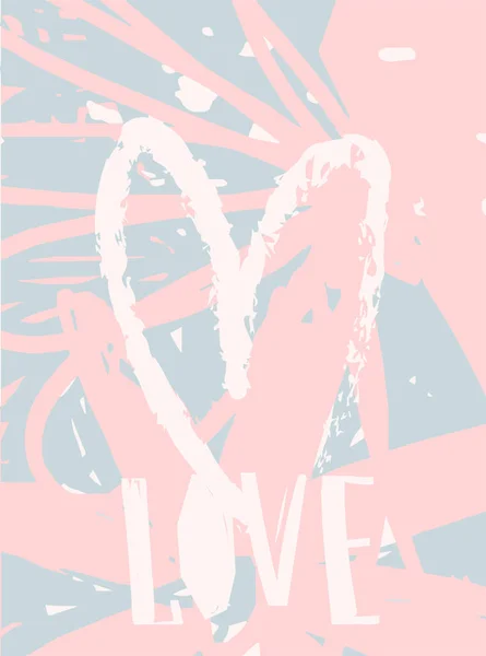Kjærlighet. Moderne romantisk formgivning. Rosa og hvit plakat med hjerte og tekst til bryllup, gratulasjonskort, valentinsdag, invitasjon, fødselsdag. Flatbestandsvektorillustrasjon. – stockvektor