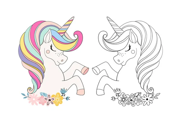 Desenhos Coloridos E Bonitos De Desenho Animado De Unicórnio, Mandala,  Isolados Em Fundo Branco Ilustração do Vetor - Ilustração de preto, cavalo:  260249711