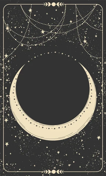 Σκοτεινό διαστημικό υπόβαθρο για αστρολογία, μαγεία, μαντεία. Ουράνια αφηρημένη κάρτα ταρώ. Banner με το φεγγάρι και να αντιγράψετε χώρο. Πρότυπο vector vintage. — Διανυσματικό Αρχείο