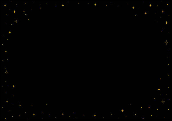 Черный фон со звездами с местом для текста. Горизонтальное ночное знамя с копирайтом и декоративными звёздами по краям. Плоская векторная иллюстрация.