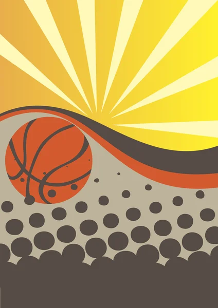Abstraktes Basketballposter mit Sonnenstrahlen — Stockvektor