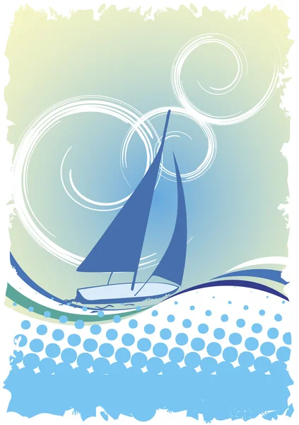 Blue yacht.Abstract regatta poster — Stock Vector