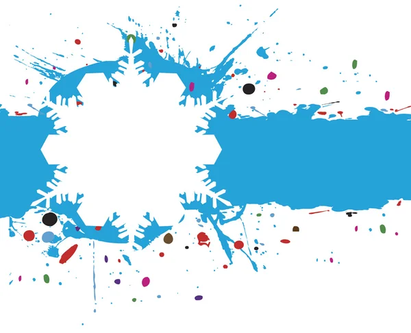 Winter background.White snowflake with colorful splash