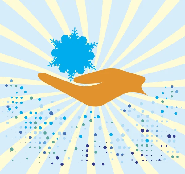 Motivo de invierno.Copo de nieve azul sobre palma naranja — Vector de stock