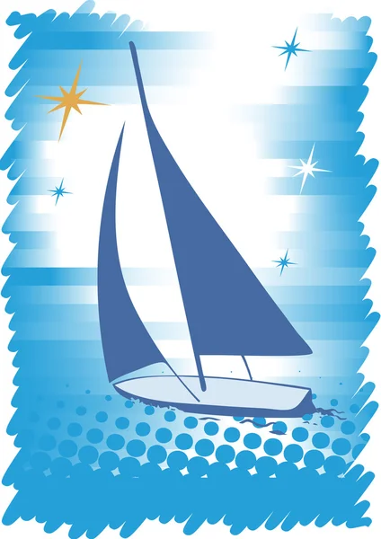 Blue yacht.Abstract sea motive.Blue background — Stock Vector