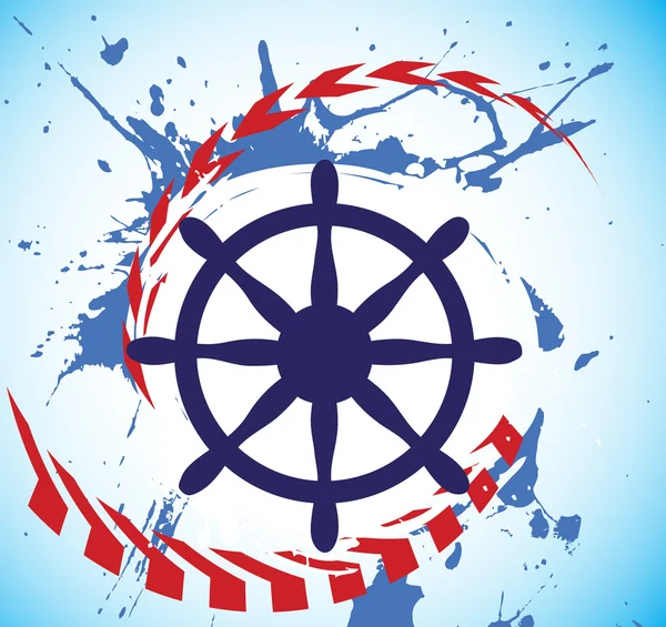 Abstract sea motive and steering wheel of ship.Yacht club banner — Stok Vektör