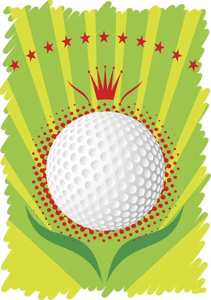 Golf ball with red crown and  stars.Green golf poster — Stock Vector