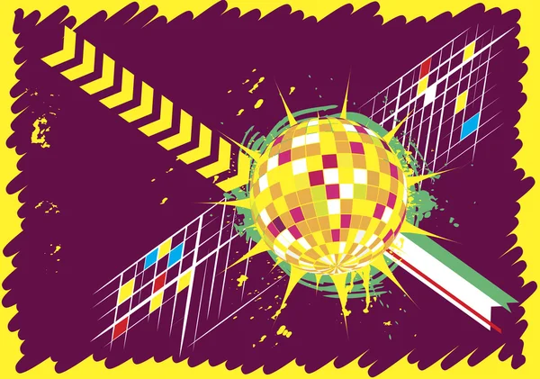 Bannière abstraite de club de danse horizontale avec boule disco — Image vectorielle