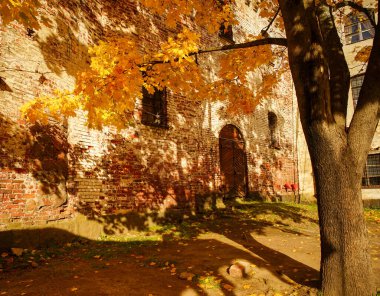 Rusya 'nın Vyborg kentindeki Vyborg Şato Müzesi' nde sonbahar manzarası.