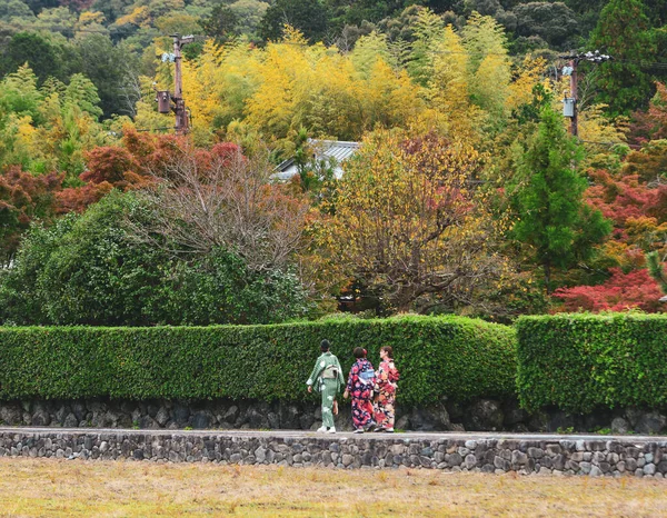 Kyoto Japão Novembro 2019 Pessoas Vestindo Quimono Andando Cidade Velha — Fotografia de Stock