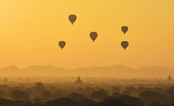 Belle Scène Lever Soleil Bagan Myanmar Avec Complexe Anciens Temples — Photo