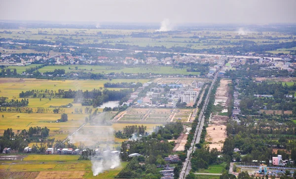 Vista aérea de arrozales en el Delta del Mekong — Foto de Stock