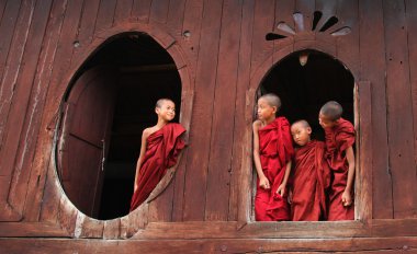 Burmese novice boys in Mandalay clipart